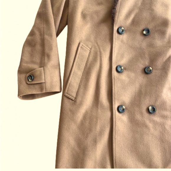 Vintage Caramel Tan Double Breasted Fur Collar Pea Coat Alpaca Fur Lined 2X - Picture 9 of 16